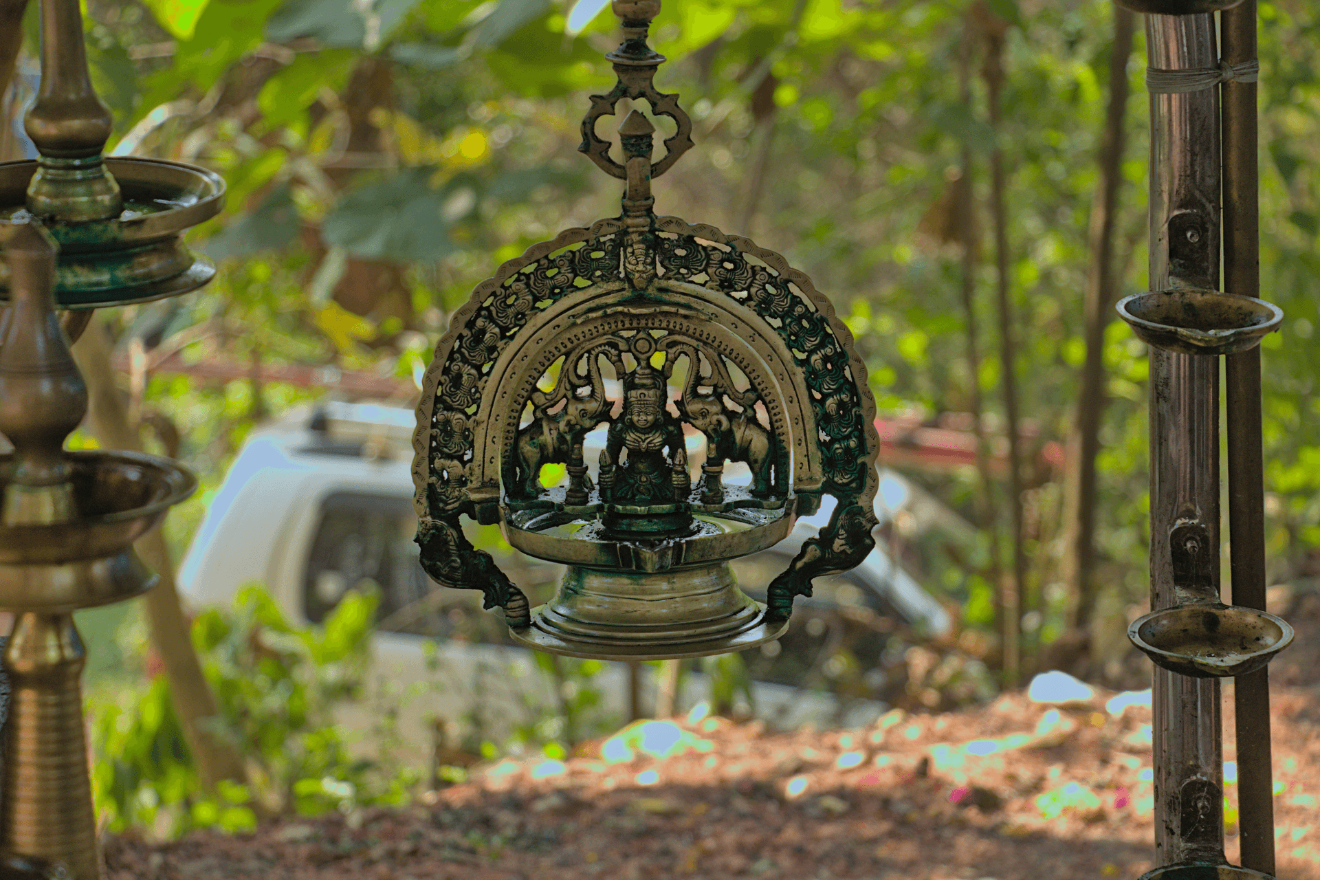 Intricate design of a hanging Oil lamp